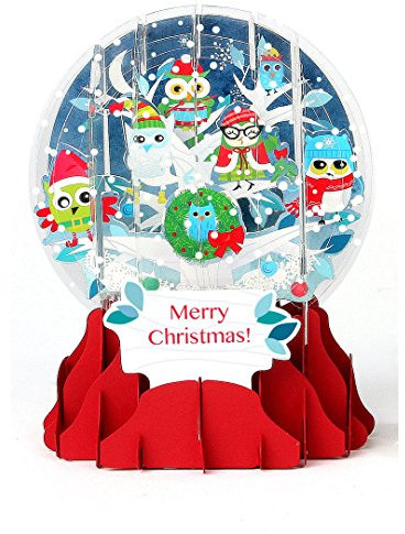 Pop Up 3D Weihnachten Schneekugel Grußkarte PopShot Eulen im Schnee 9x13cm