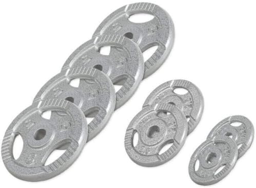 GORILLA SPORTS® Hantelscheiben 0,5–20 kg, 30/31 mm, Tri-Grip, Gusseisen | Einzeln oder als Set in Schwarz/Silber, mit 3 gerillten Griffen und KG-Angabe; Gewichtsscheiben für Kurz- und Langhanteln