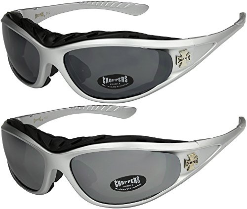 X-CRUZE Choppers 2er Pack 911 Schaumstoff gepolstert Sonnenbrille Brille Motorrad Sport Fahrradbrille Spiegel verspiegelt Herren Damen Herren Damen Unisex - MODUSll 04 + 06 -
