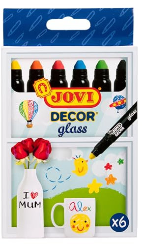 Jovi Decor Wachsmalstifte für glatte Flächen (Fenster, Spiegel, Porzellan, o.ä.) 6 Farben im Kartonetui