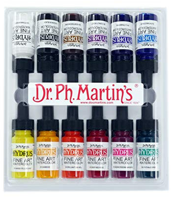 Dr. Ph. Martin's Hydrus Fine Art Lot de 12 flacons de peinture à l'eau 0,5 oz