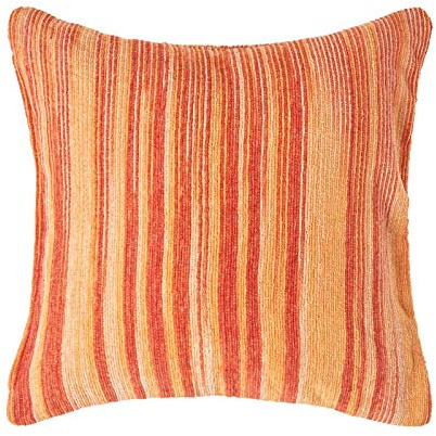 Homescapes Chenille-Kissenhülle in Streifen-Optik aus 100% Baumwolle, orangener Farbverlauf, Kissenbezug 45 x 45 cm für Zierkissen/Sofakissen mit Reißverschluss