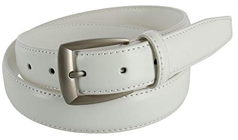 CTM Men's 32 mm Wide Basic Leather Dress Belt, 32, White
