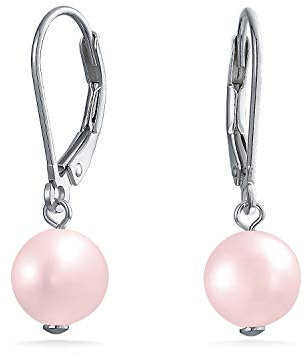 Boucles D'Oreilles Classiques En Perles De Culture D'Eau Douce Roses Pâles Pour Femmes .925 Argent Sterling Avec Levier De Sécurité