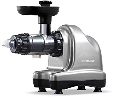 Extracteur de Jus BioChef Axis Cold Press Juicer - Extracteur Masticateur Horizontal pour Herbe de Blé, Fruits et Légumes avec 20 ans de Garantie BioChef (gris)