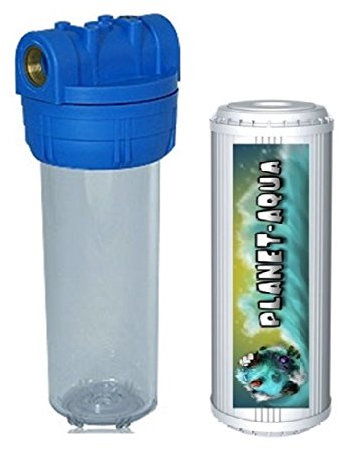 Filtergehäuse SET 10 Zoll mit 1 Wasseranschluß + AKTIVKOHLE Granulat FILTER Patrone, GEHÄUSE mit Filterkartuscheals Vorfilter für Wasserfilter , Umkehrosmose Anlage Hauswasserwerk Brunnenwasser Garten Pool Bakterienfilter Geruch