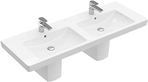 Villeroy & Boch Subway 2.0 Doppelwaschtisch 130x47 2xHahnloch mit Überlaufkeramikpl weiß