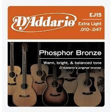 D'Addario EJ15x5 (5 Sätze), Saiten für Akustikgitarre, Phos Brnz/Rnd Wnd, Ex Light (.010-.047).