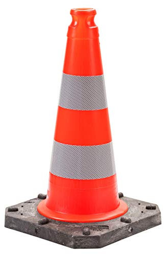 UvV® Bigfoot Leitkegel 50 cm Pylonen (HD-PE, hart) rot (schwarzer schwerer Fuß) mit 2 Streifen, reflektierender Leitkegel, Verkehrskegel (Folie Typ B)