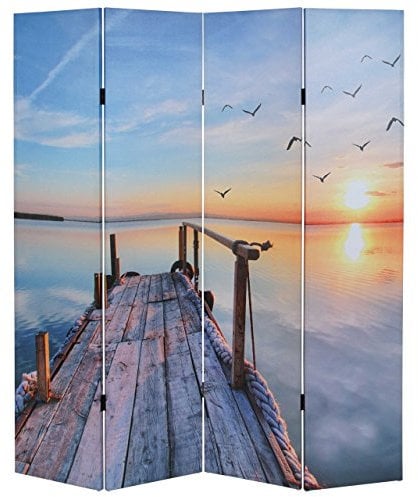Mendler Foto-Paravent T234, Paravent Trennwand MVG-Zertifiziert 180x160cm - Sonnenuntergang