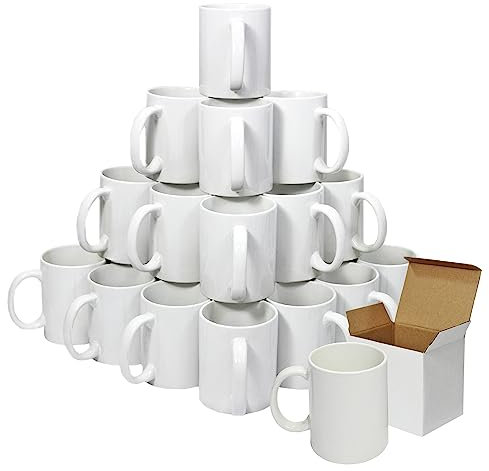 PixMax - 72 Tazas con Cajas 325ml Recubiertas de Polímero Blanco para Sublimación