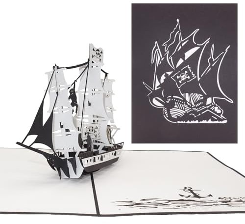 Pop-Up Karte Piratenschiff - 3D Geburtstagskarte & Einladungskarte mit Modell Piraten Schiff - zum Kindergeburtstag und als Geschenkverpackung, Einladung zur Piratenparty & Glückwunschkarte