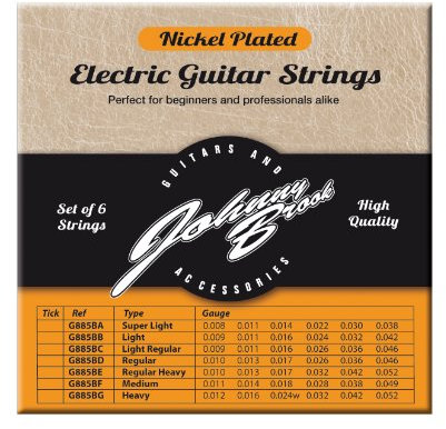 Johnny Brook Set Of 6 Nickel Plated Steel Electric Guitar Strings (Medium Gauge)