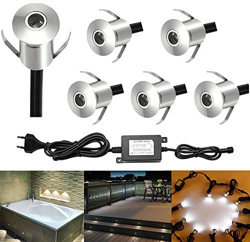 CHNXU 6er Set Mini LED Bodeneinbaustrahler Aussen Ø22mm 0.6W Bodenlampe 7LM IP67 Wasserdicht Terrassenbeleuchtung DC 12V Einbauleuchte für Garten Holzbrücke Pool Holzdeck Gehweg Küche (Kaltes Weiß)