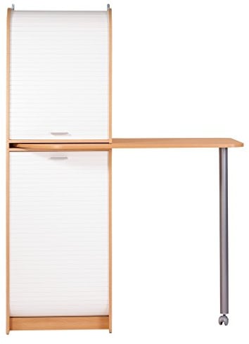 SIMMOB Rangement et Table de Cuisine pivotante 5 Niches L 131.1 H 180.7 P 60 cm - Hêtre + Rideau Blanc