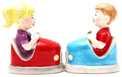 Amusement Park Bumper Cars Magnetic Salt & Pepper Shaker Set S/P