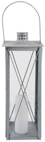Esschert Design OZ08 Laterne, Windlicht Farol in grau aus verzinktem Metall, eckig, Größe L, ca. 20 cm x 20 cm x 51 cm