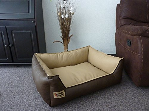 Hundebettenmanufaktur Hundebett Hundesofa Schlafplatz Kunstleder Similpelle 110 cm X 85 cm braun beige