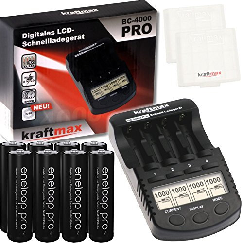 Kraftmax BC-4000 Pro + 8X XX PRO AA Panasonic Eneloop Akkus in Box