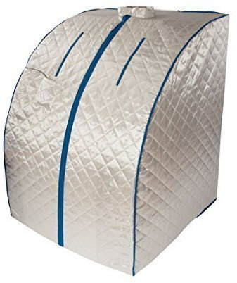 chi-enterprise - Portable Infrarotsauna XL Deluxe in Silber inklusive zusätzlichen Radiator und Klappstuhl | Faltbare, zusammenlegbare Infrarot-Sauna für Zuhause | 103x80x84 | 1500 Watt