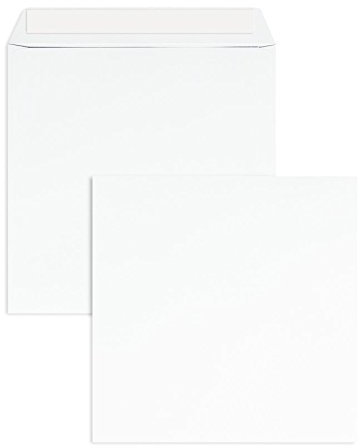 250 Stück, Briefumschläge, 220 x 220 mm, Haftklebung mit Abziehstreifen, Gerade Klappe, 120 g/qm Offset, Ohne Fenster, Weiß (Hochweiß), Blanke Briefhüllen