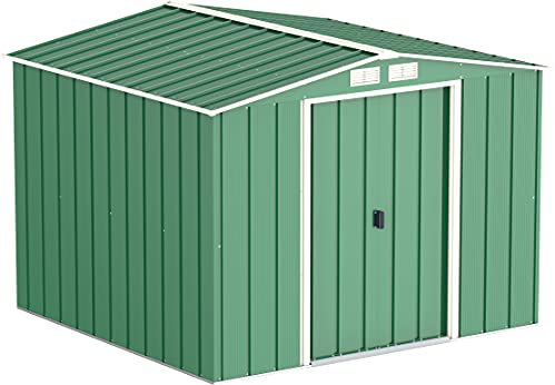 Duramax ECO 8 x 8 (5.89 m²) abri de jardin en métal, Abri de jardin en métal galvanisé à chaud, Abri de stockage d'outils, structure de toit renforcée, abri en métal sans entretien, vert