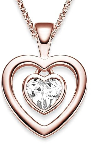 Amoonic Damen Herzkette *Emotion* aus Silber 925 Rosegold vergoldet mit Zirkonia Herz-Anhänger I Eine Halskette zum Verlieben | Edles Liebesgeschenk