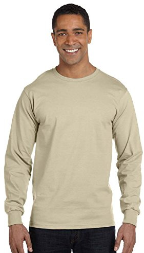 Hanes Adult Beefy-T Long-Sleeve T-Shirt, Sand, Small