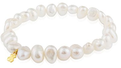 TOUS Barockes Perlenarmband für Damen mit Bärenmotiv aus 18 Karat Gelbgold, 17,5 cm lang, elegant und zeitlos, Kollektion Sweet Dolls