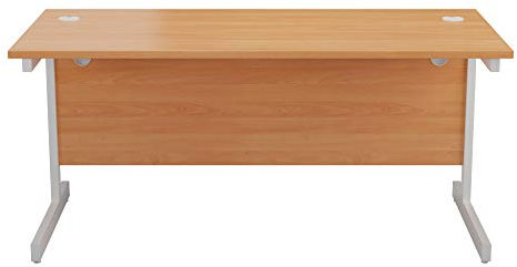 Office Hippo 1600mm IDEAL Rectangular Workstation-White Frame/Beech Top, MFC, 160 x 80 x 73 cm