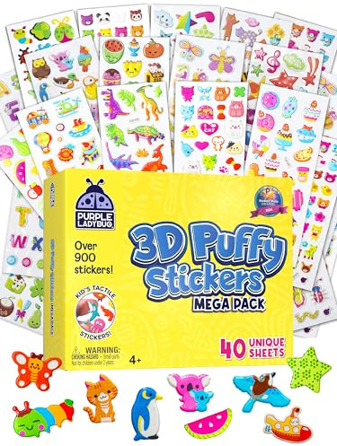 3D Puffy Stickers for Kids, 40 Sheets, 950+