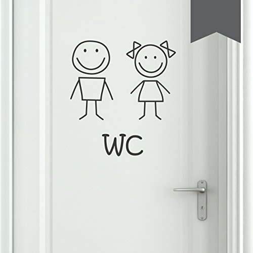 Wandkings WC Tür AufkleberFrau & Mann im Smiley-Style 11 x 12 cm dunkelgrau - erhältlich in 33 Farben