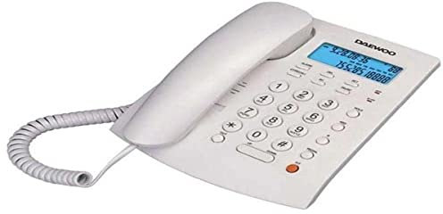 Daewoo Teléfono Fijo DTC - 310 | Teléfono Fijo con Cable | Manos Libres, Transferencia de Llamadas, Pantalla Retroiluminada y Música en Espera | Color Blanco