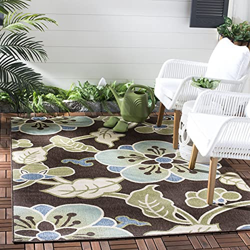 SAFAVIEH Washable Rug Outdoor Veranda Collection - 6'7 x 9'6, Chocolate & Aqua, Non-Shedding & Easy to Clean, Ideal for Patio, Backyard, Mudroom (VER001-0623)