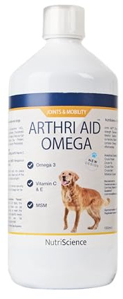 NutriScience Arthriaid Omega Dog Joint Supplement – Glucosamine, Chondroitin, MSM & Omega 3 – Supports Mobility, Relieves Stiffness & Promotes Cartilage Repair – 1 Litre