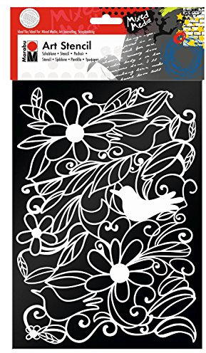 Marabu 0285000000005 - Art Stencil, Motivschablone für effektvolles Schablonieren auf Papier, Keilrahmen, Holz und Textilien, PVC - frei, lasergeschnitten, wiederverwendbar, DIN A4, Blooming Garden