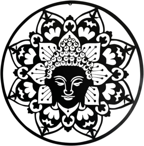Bellaa 23514 Metal Wall Art Black Buddha Mandala Meditation Yoga Altar Indoor Serene Zen Buda Home Decor Outdoor Garden Patio Hanging 3d Sign Laser Cut 24 inch
