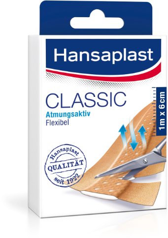 Hansaplast Classic Pflaster 1 m x 6 cm, zuschneidbare Wundpflaster in Meterware mit extra starker Klebkraft, flexible und atmungsaktive Heftpflaster