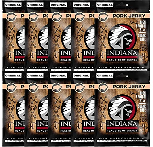 Indiana Jerky Pork Original, High Protein, ohne Zuckerzusatz, Gluten-frei (10 x 25 g)