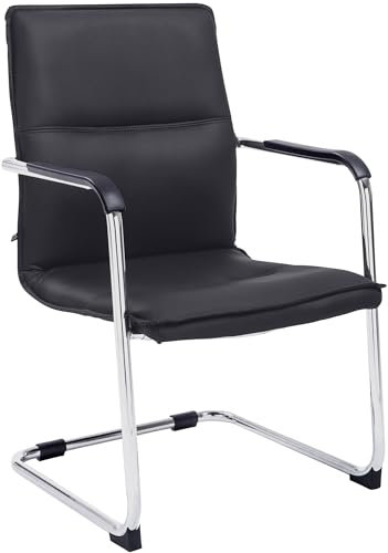 CLP Silla Cantilever con reposabrazos Seattle, con cojín y tapizado de Cuero sintético, Estructura con Apariencia cromada, Color:Negro