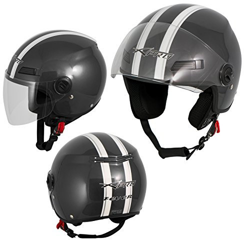 A-Pro Motorradhelm Motorrad Roller Offenes Jet Helm Viser ECE 22-06 Grau M