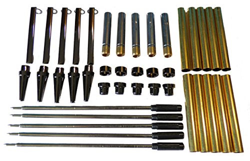 Woodturning Slimline Pen Kit Set x 5, Gun Metal Finish, Twist Mechanism