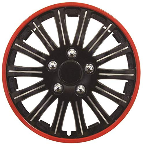 Streetwize - Lightning Gloss Black/Red Sports Premium 15 in. Wheel Trim Automotive Exterior Car Accessories