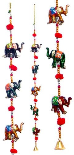 Door Hanging Decorative Seven Hand Painted Elephant Stringed Together with beads and Brass Bell