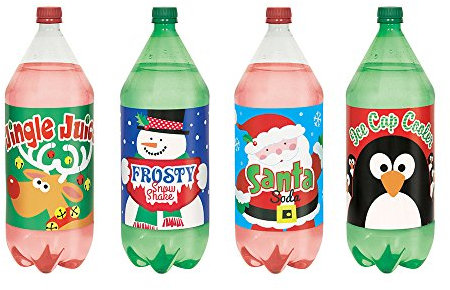 Unique Party 62546 - Christmas Pop Bottle Labels, Assorted Pack of 4