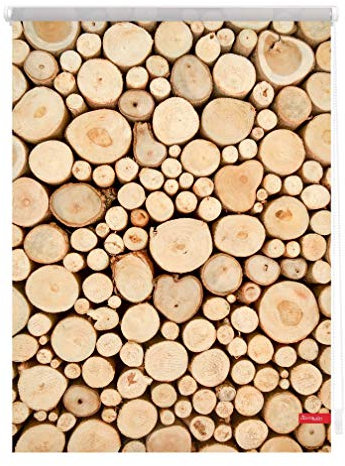 Lichtblick Klemmfix Tageslicht-Rollo mit Motiv, ohne Bohren, Blickdicht, Seitenzugrollo, Made in Germany, Holzstapel - Braun 70 x 150 cm (B x L)