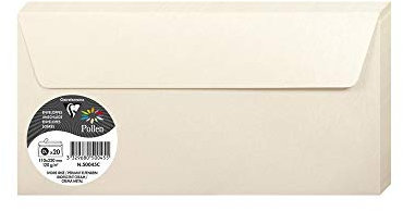 Clairefontaine 50045C - Packung mit 20 Umschläge Pollen, Format DL, 11x22cm, 120g, ideal für Einladungen und Korrespondenz, Elfenbein Perlmutt, 1 Pack