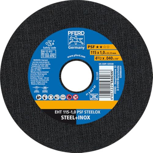 PFERD Trennscheibe EHT, 25 Stück | 115x1,0x22,23 mm, gerade, Universallinie PSF STEELOX | 61730100– für Stahl und Edelstahl (INOX)