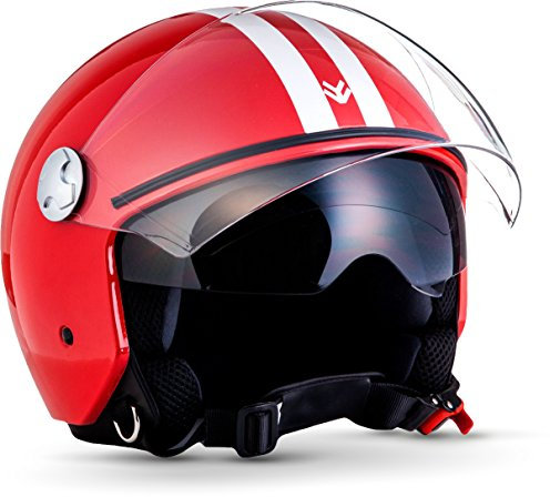 ARMOR HELMETS® AV-63 „Fun Red“ · Jet-Helm · Motorrad-Helm Roller-Helm Scooter-Helm Moped Mofa-Helm Chopper Retro Vespa Vintage · ECE 22.05 Sonnenvisier Schnellverschluss Tasche M (57-58cm)