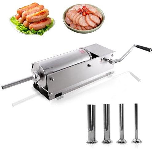 Hakka 11 Lbs(5 Liter) Sausage Stuffer 2 Speed Stainless Steel Horzontal Sausage Filler